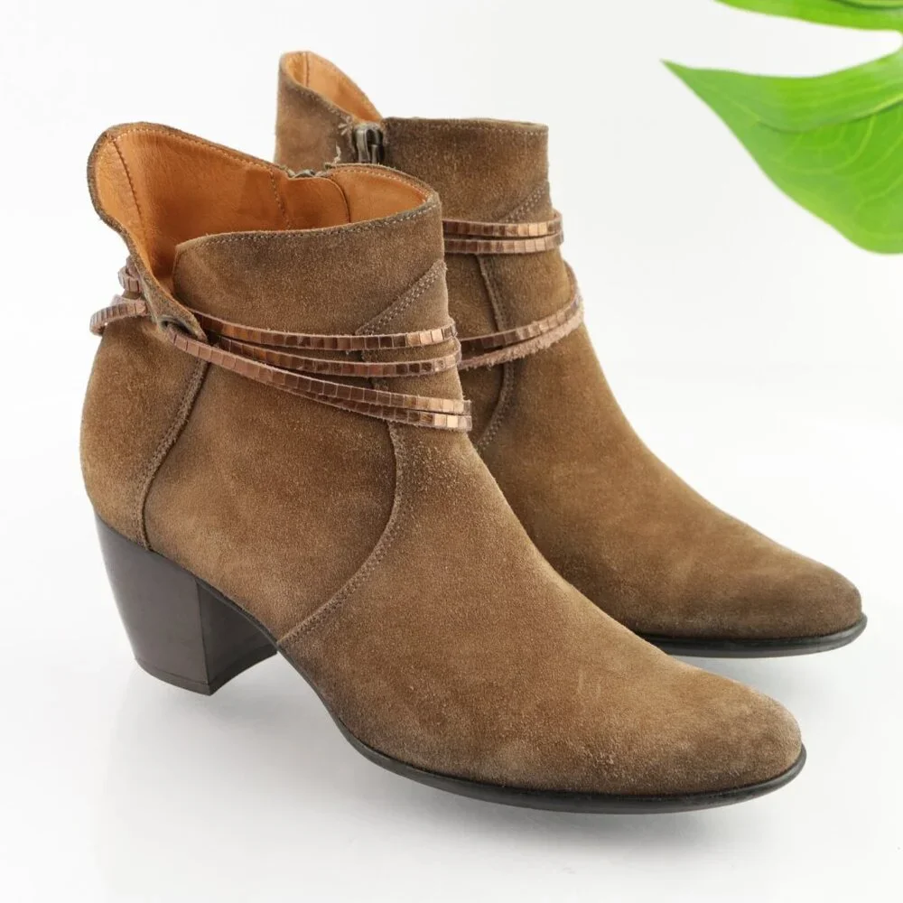 Sundance Womens Liliana Boots Size 38 7 Brown‎ Suede Block Heel Booties France